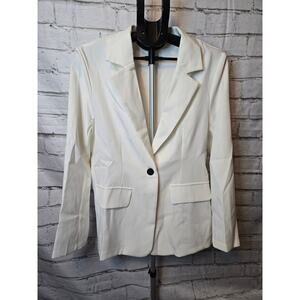 Shein Women's White Single-Breasted Blazer with Black Buttons